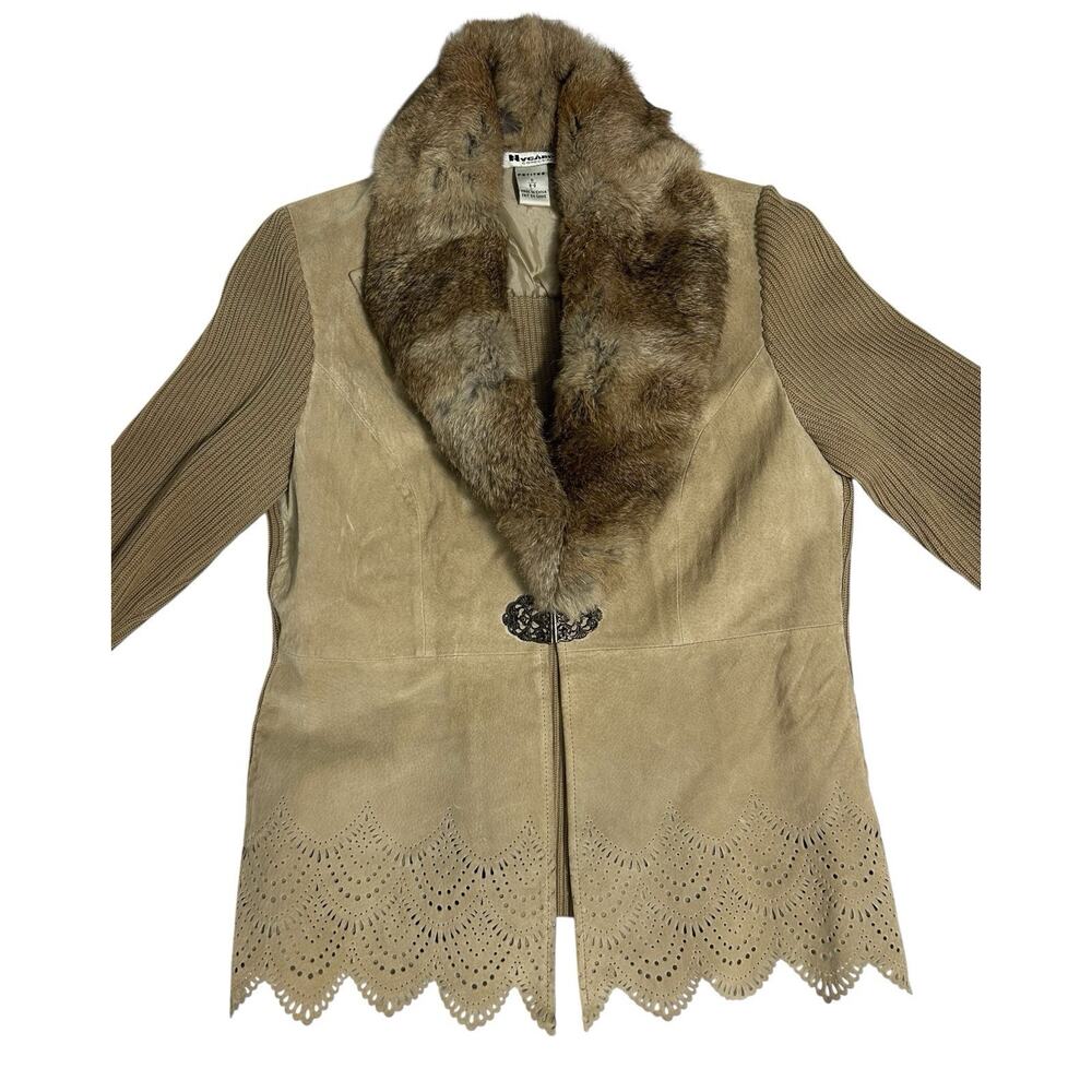 Peter Nygard Collection Petites Suede Jacket S Removable Fur Collar Knit Sleeves - Picture 2 of 16